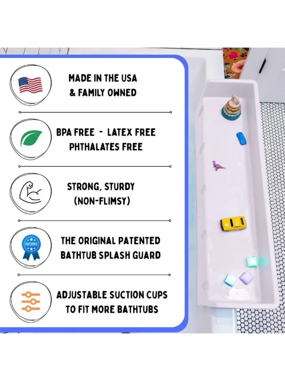 Kids Bath Splash Guard & Toy Tray - Waterproof Toddler Bath Organizer